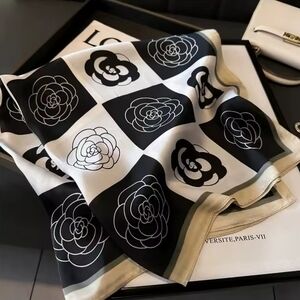 Black, White and Cream Camilla Flower Floral Scarf